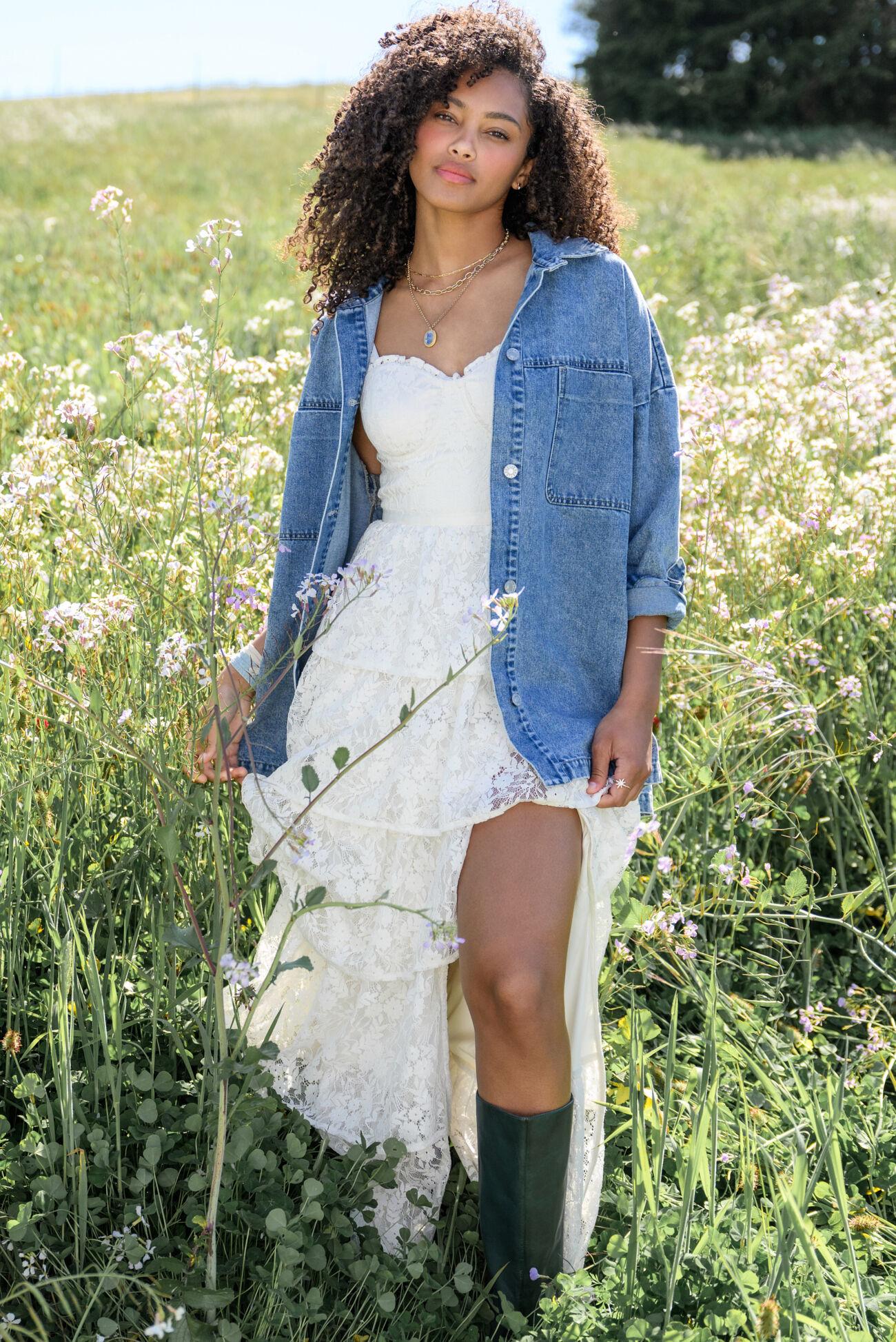 Umber Embroidered Lace Dress Product Image