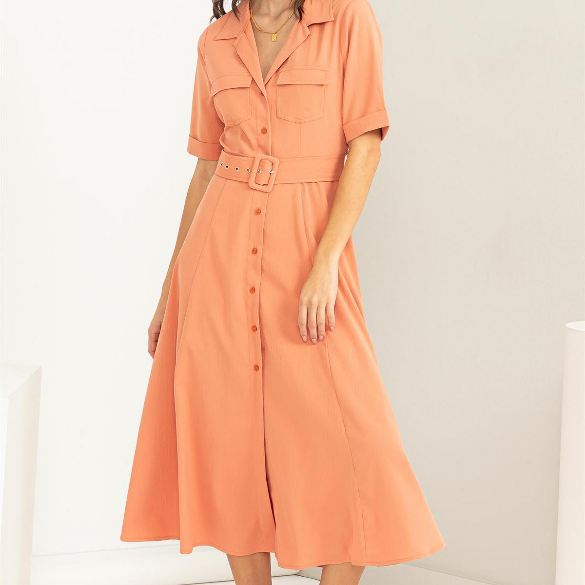 Flare Papaya Shirt Buttons Dress Product Image