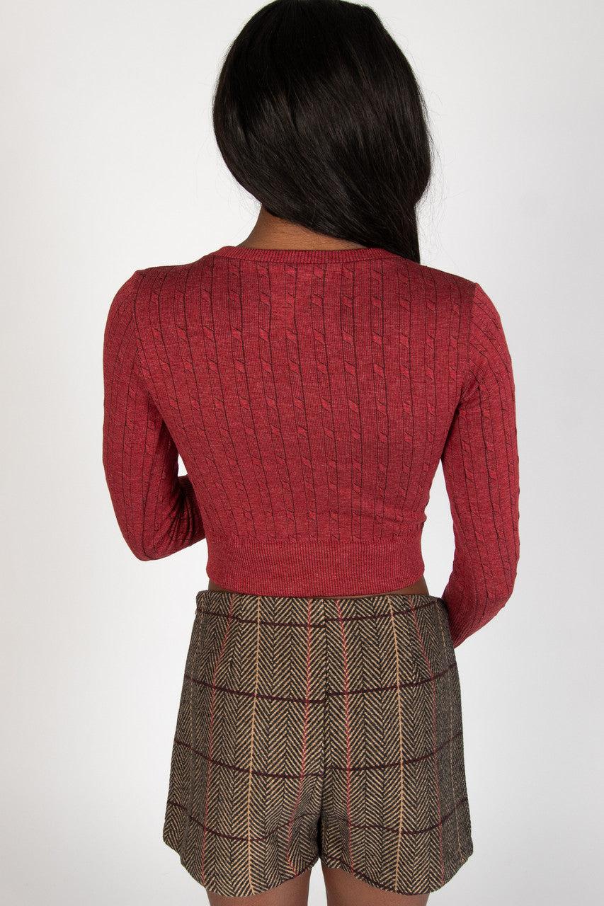 Cable Knit V Neck Crop Top Product Image