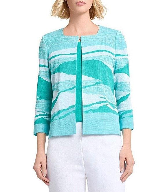 Ming Wang Jacquard Knit Square Neck Bracelet Sleeve Jacket Product Image