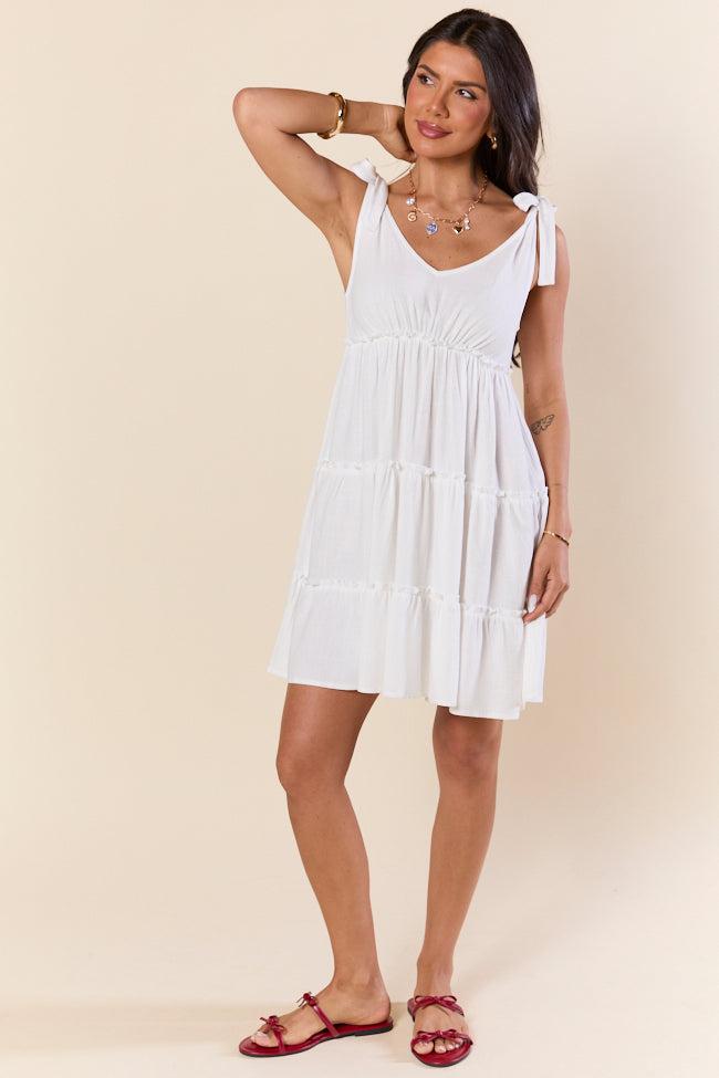 Sweetly Tied White Tie Shoulder Mini Dress FINAL SALE Product Image