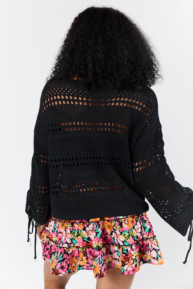 Easy Going Black Open Knit Boat Neck Sweater FINAL SALE Product Image