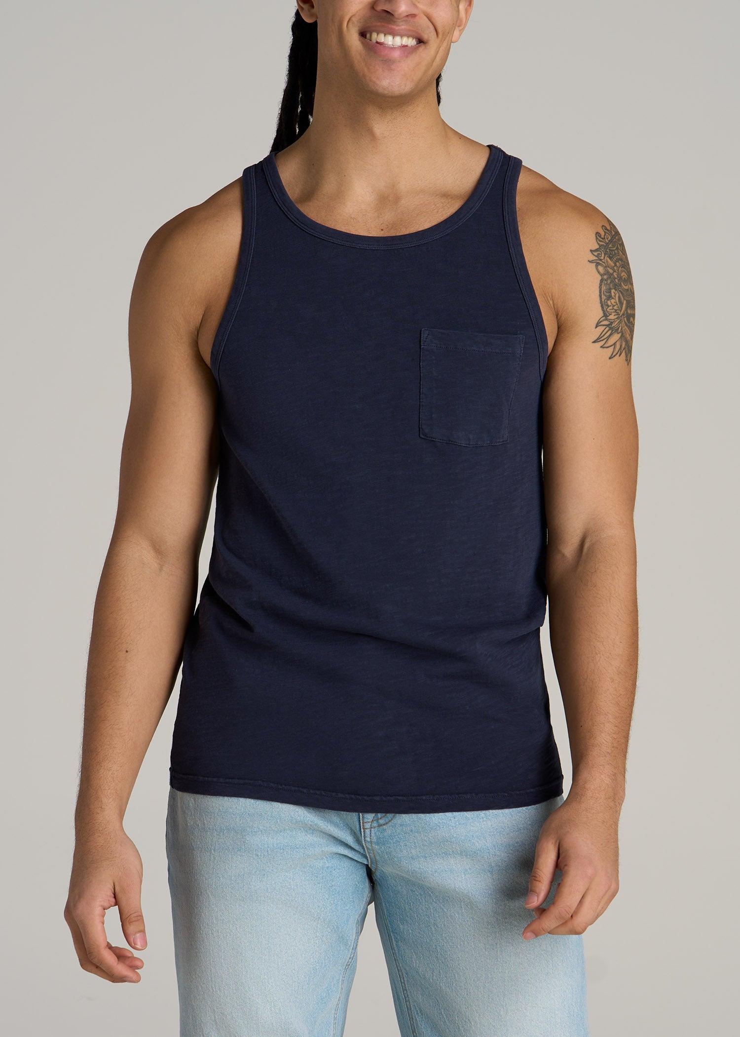 Garment Dyed Slub Pocket Tank Top for Tall Men in Evening Blue Male Product Image