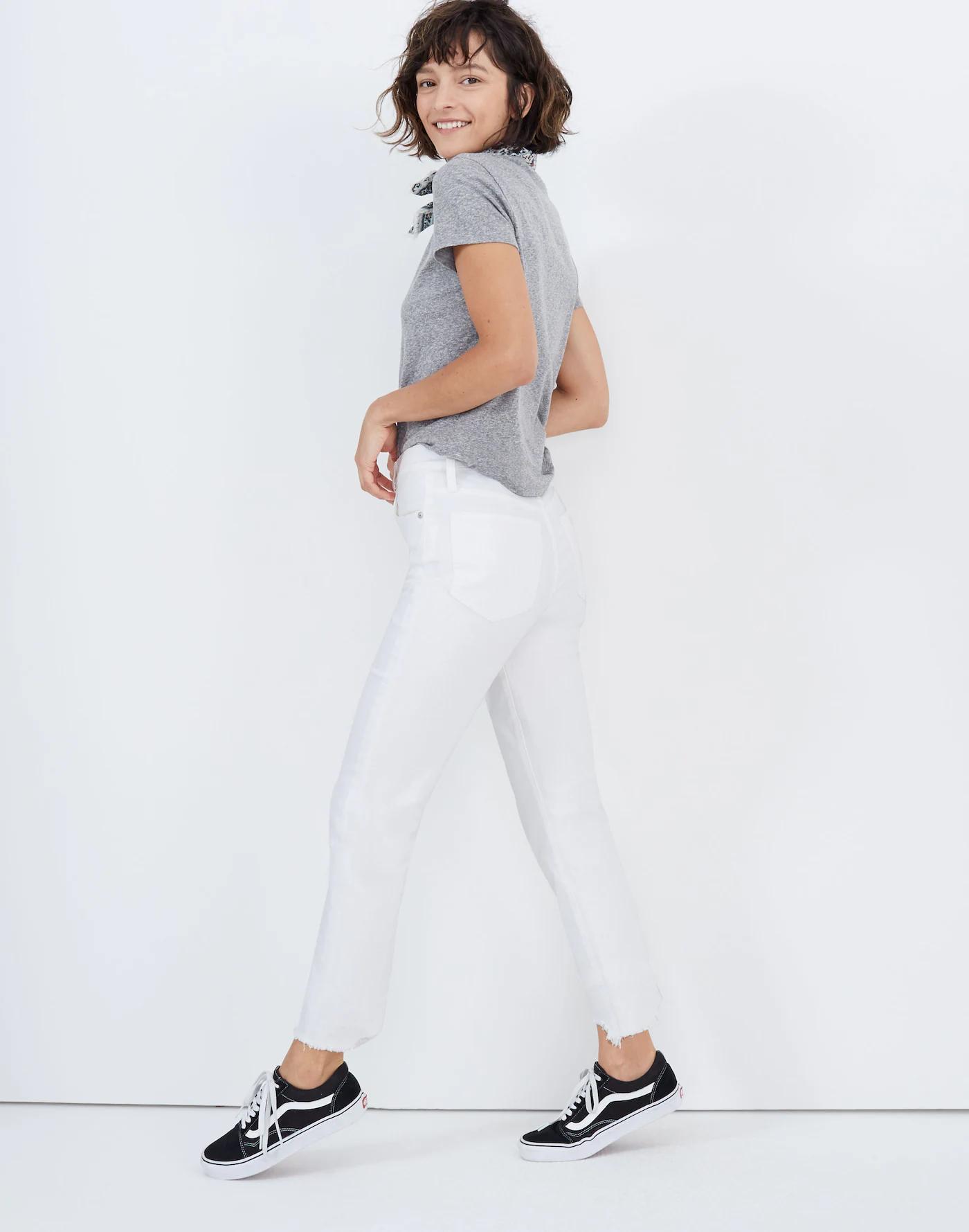 The Petite Perfect Vintage Crop Jean in Tile White: Button-Front Edition Product Image