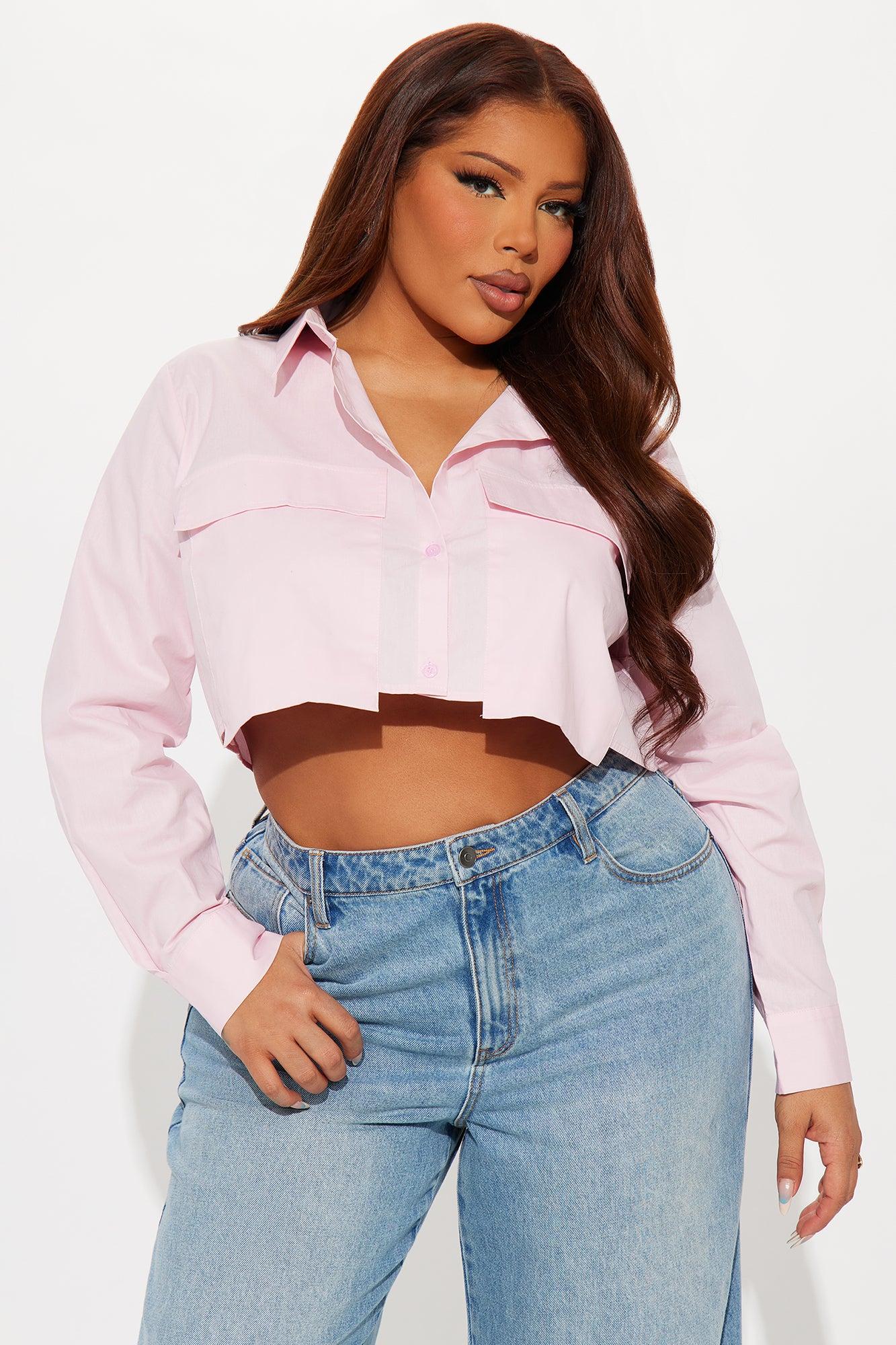 On My Way Cropped Poplin Shirt - Pink Female Product Image