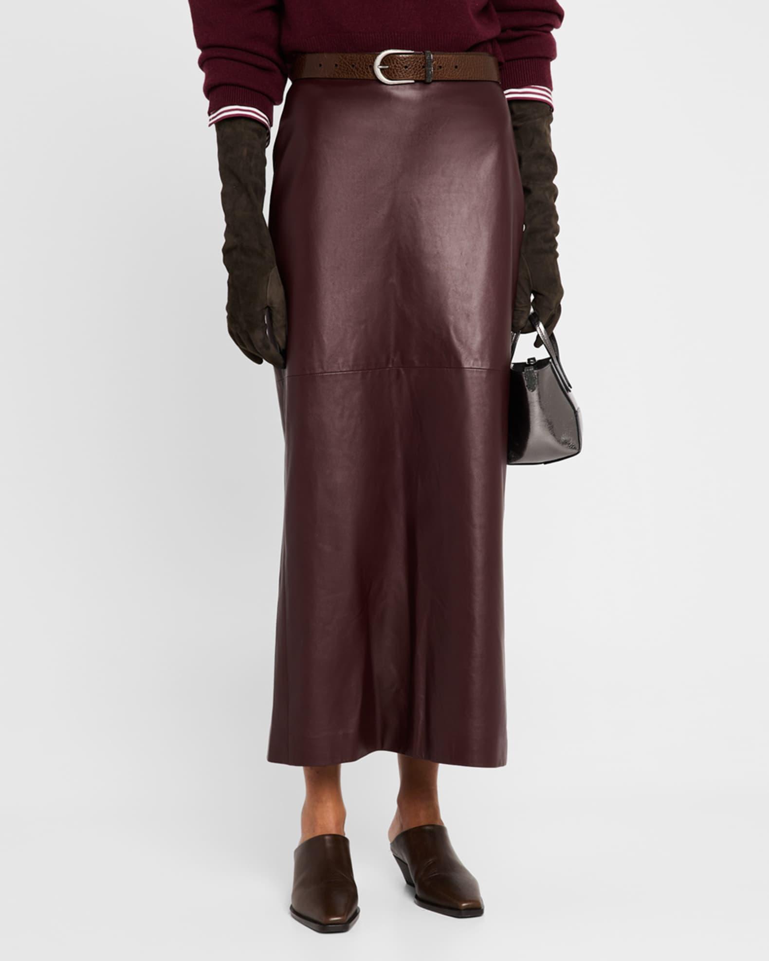 Stretch Nappa Leather Midi Skirt Product Image