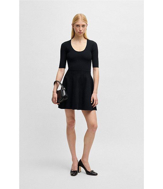 BOSS By Hugo Boss Frankina Compact Knit Scoop Neck Short Sleeve Fit-And-Flare Dress Product Image