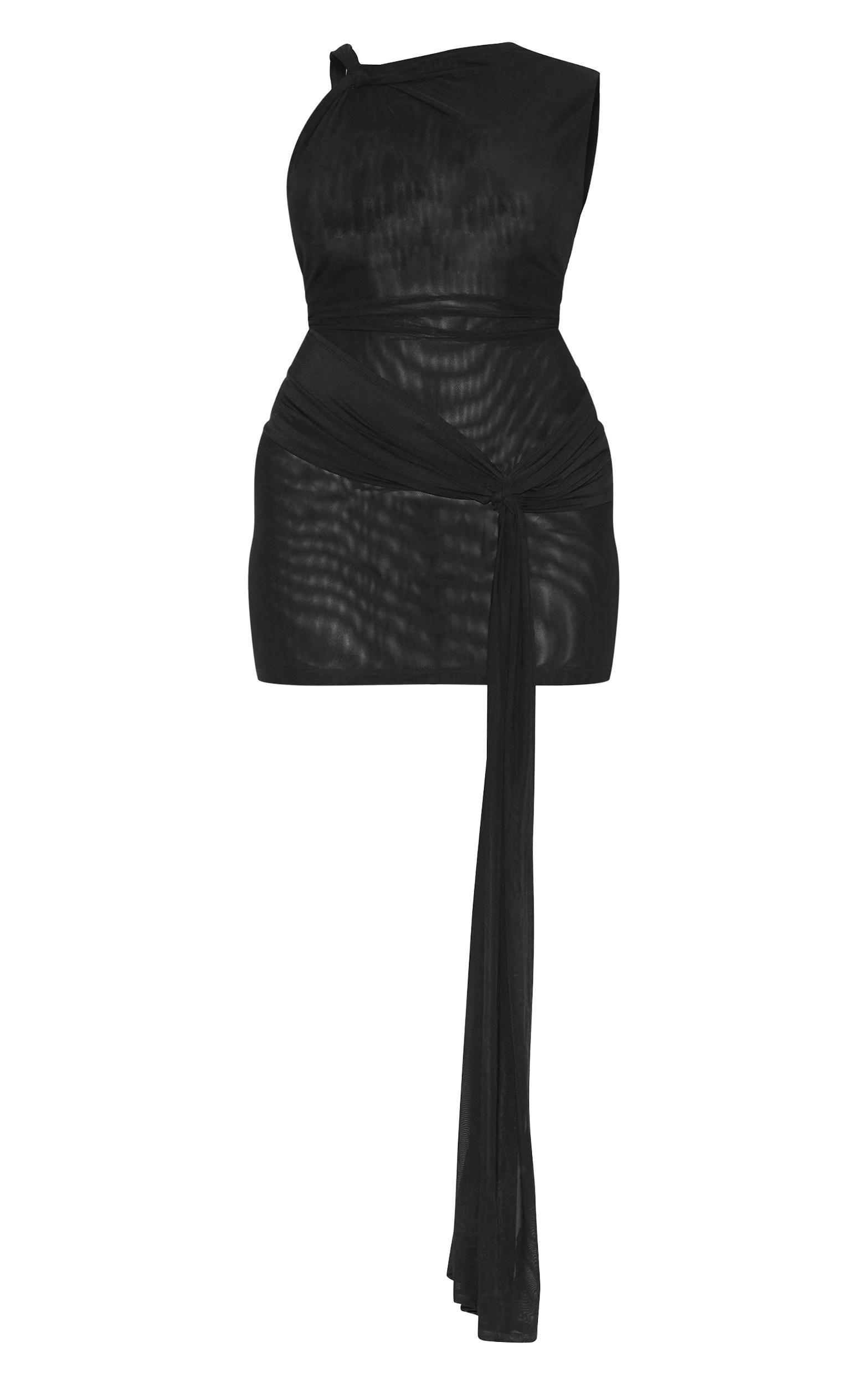 Plus Black Double Layer Mesh Twist Detail Mini Dress Product Image