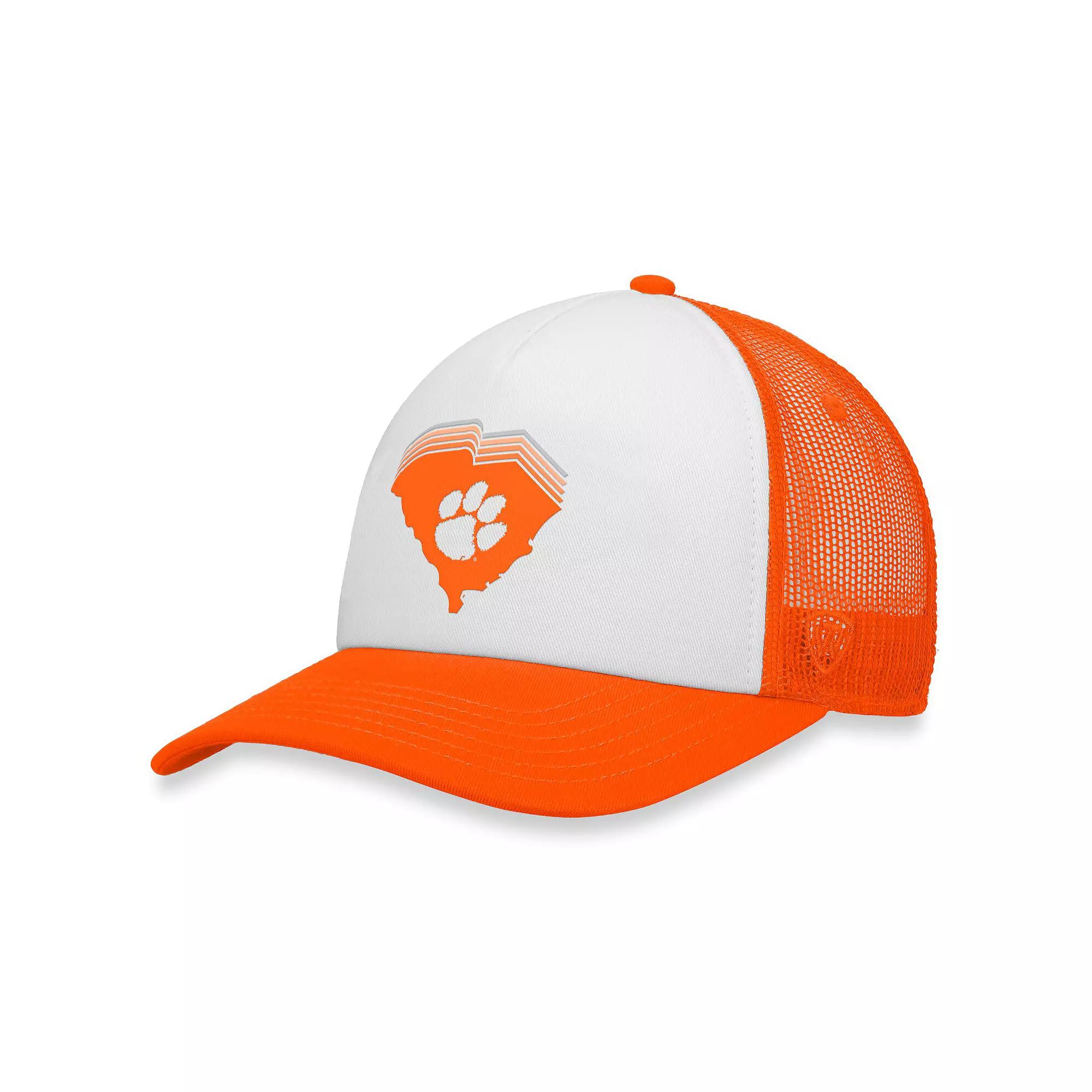 Men's Top of the World White/Orange Clemson Tigers Tone Down Trucker Snapback Hat Product Image