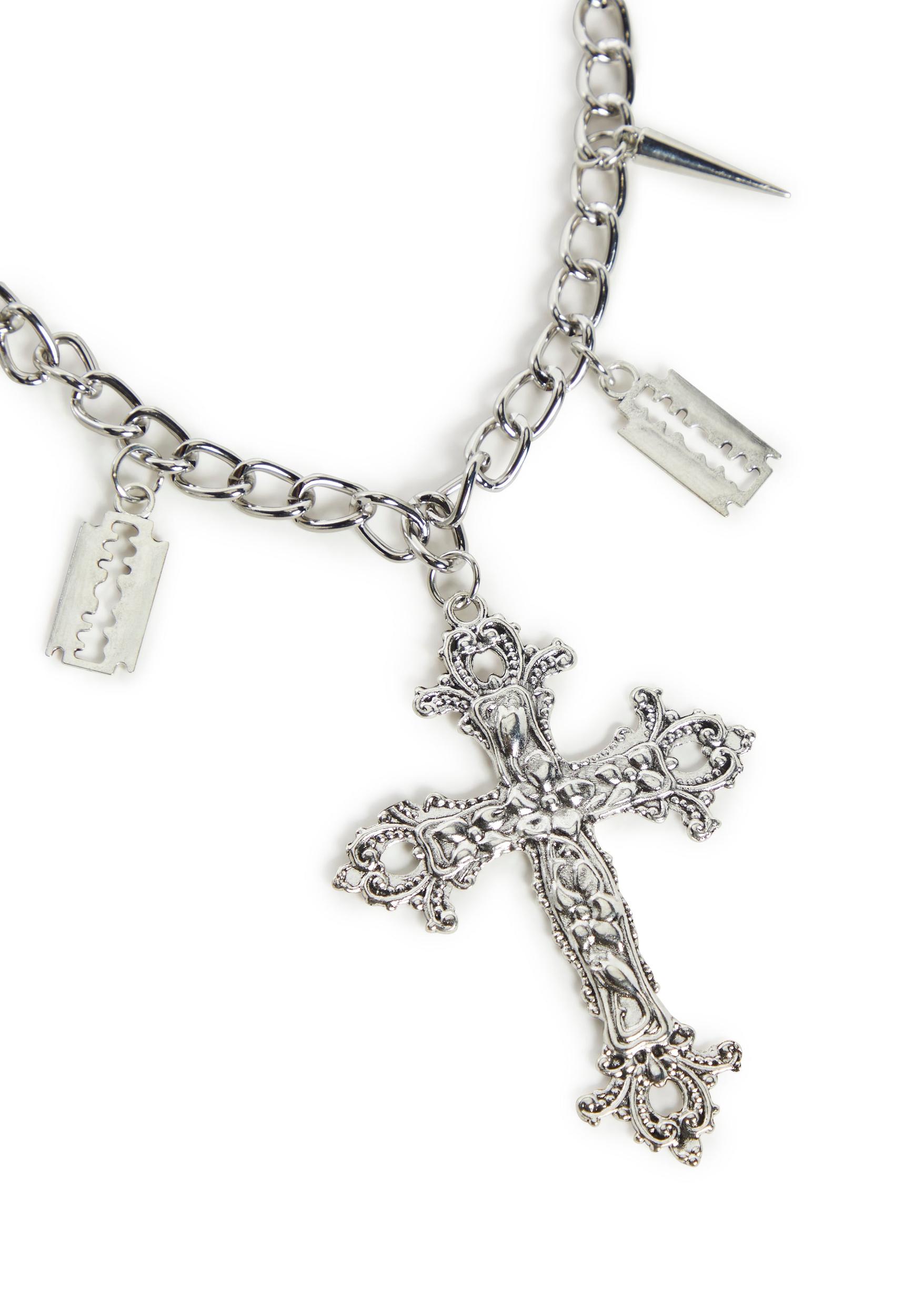 Bedazzled Cross Necklace Widow - Silver Product Image