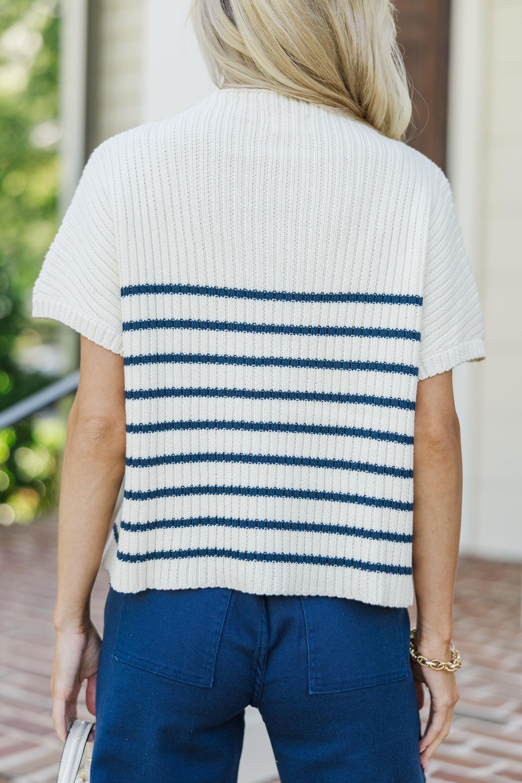 Ready For The Day Navy Blue Striped Sweater Female Product Image