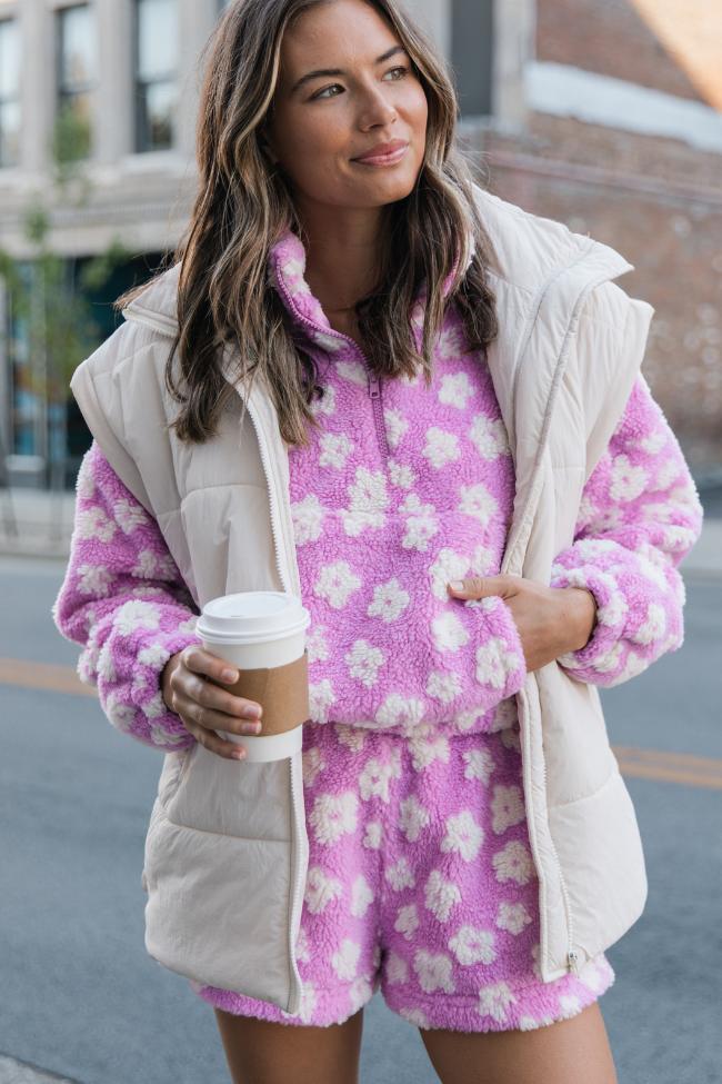 Front Runner Purple Floral Sherpa Quarter Zip Pullover FINAL SALE Product Image