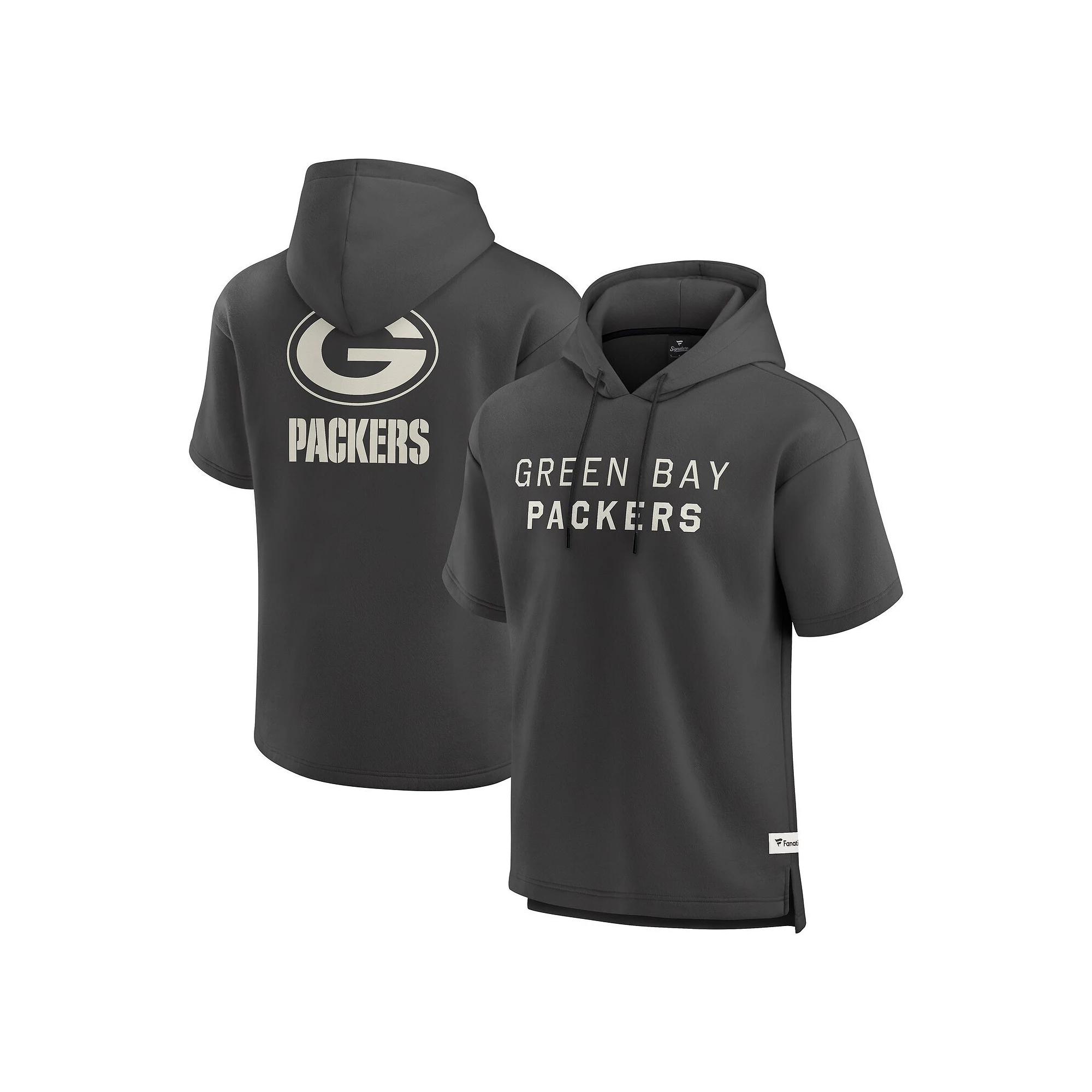 Men's Fanatics Charcoal Green Bay Packers Elements Future Ground Lettering Short Sleeve Pullover Hoodie, Size: Large Product Image