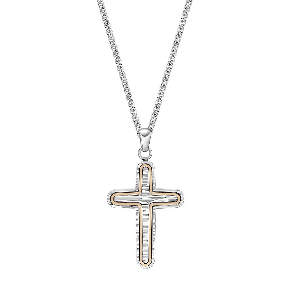 Men's LYNX Stainless Steel Textured Cross Pendant Necklace, Size: 24", Blue Tone Product Image