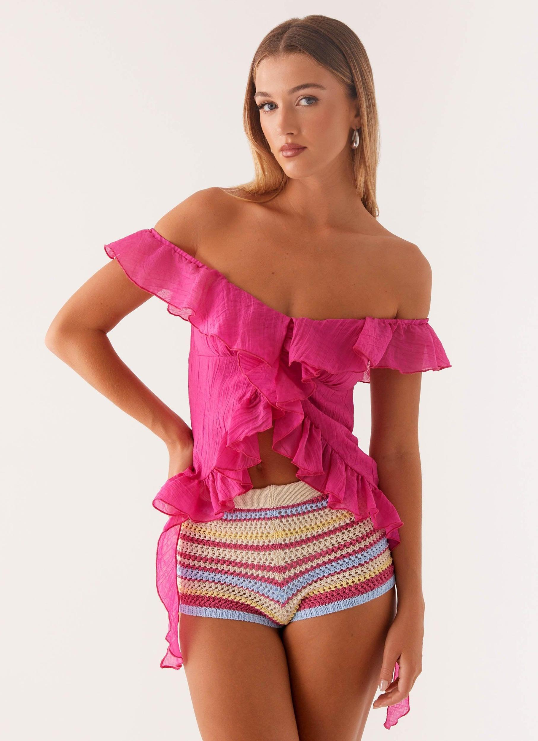 Dylan Off Shoulder Top - Fuchsia Product Image