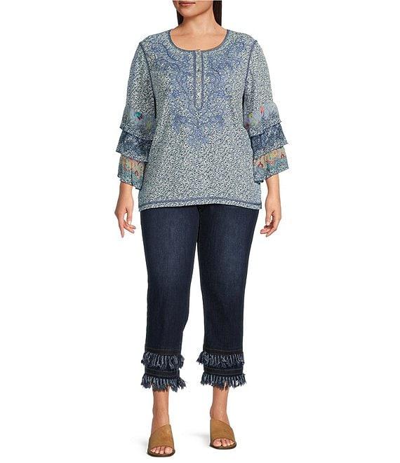 John Mark Plus Size Straight Leg 5-Pocket Fringe Hem Crop Jeans Product Image