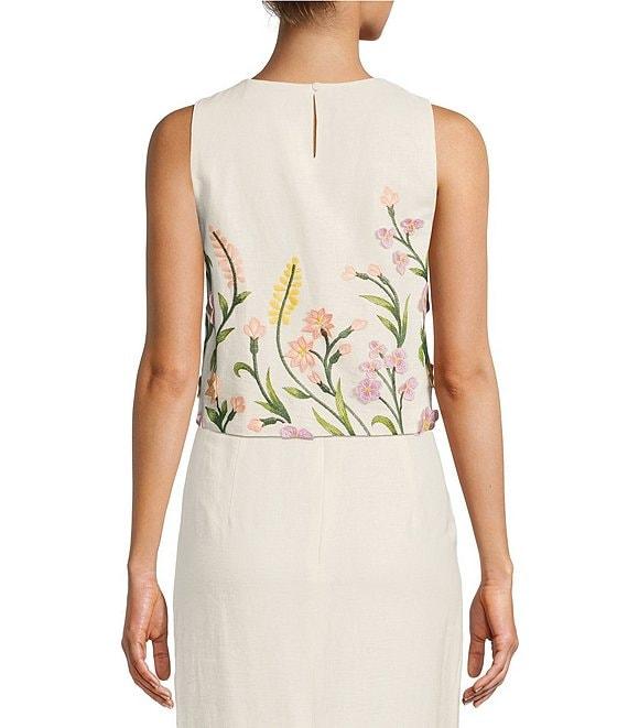 Antonio Melani Riviera Floral Embroidered Linen Sheath Skirt Product Image