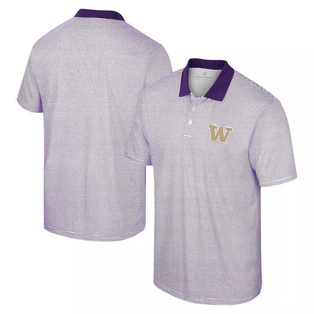 Men's Colosseum White/Purple Washington Huskies Print Stripe Polo,  Product Image