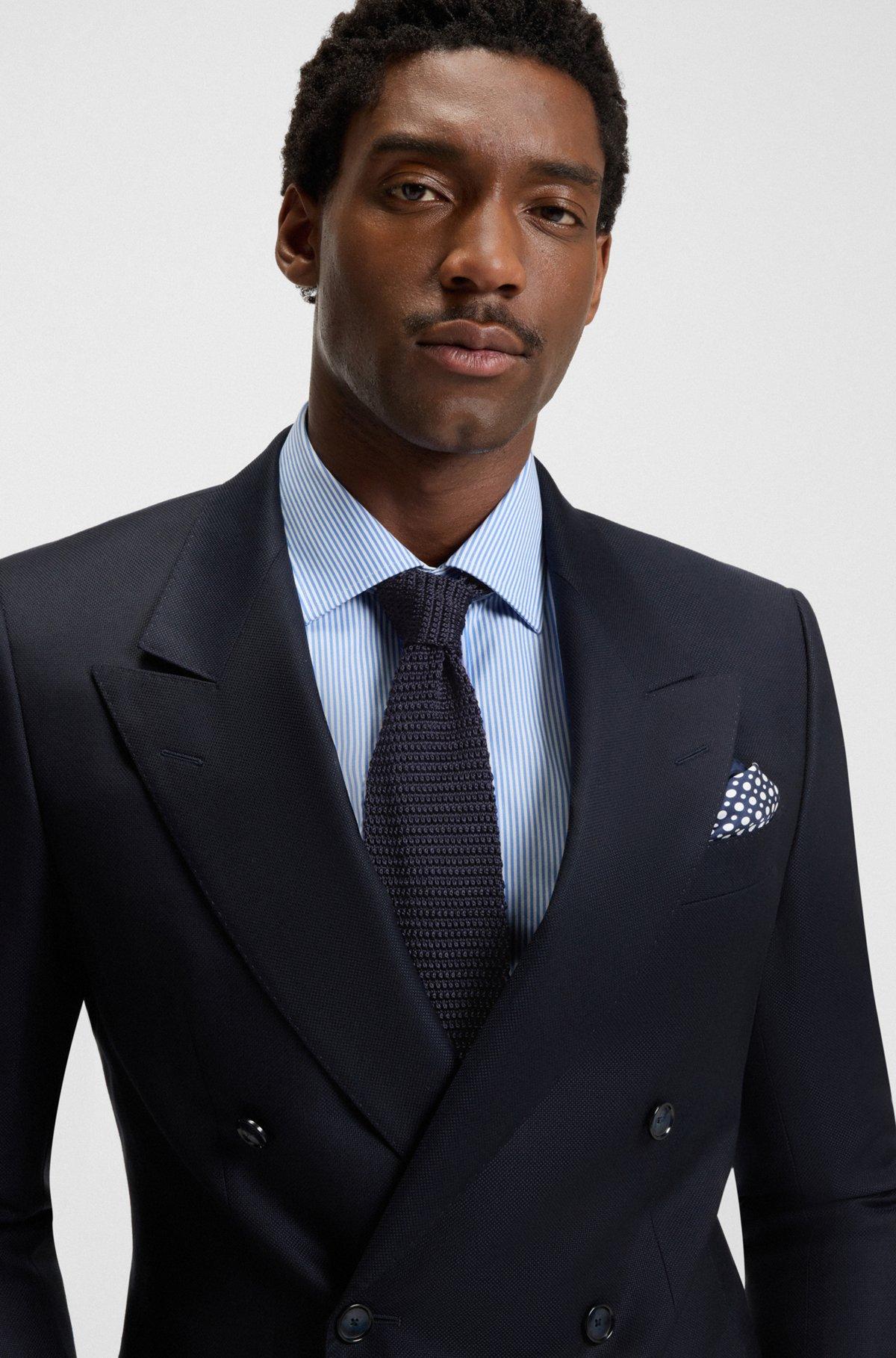 BOSS - BECKHAM x BOSS knit tie in silk - Dark Blue Product Image