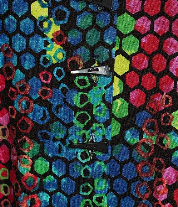 Ali Miles Knit Abstract Tile Print Point Collar 3/4 Sleeve Hi-Low Hem Button-Front Tunic Product Image