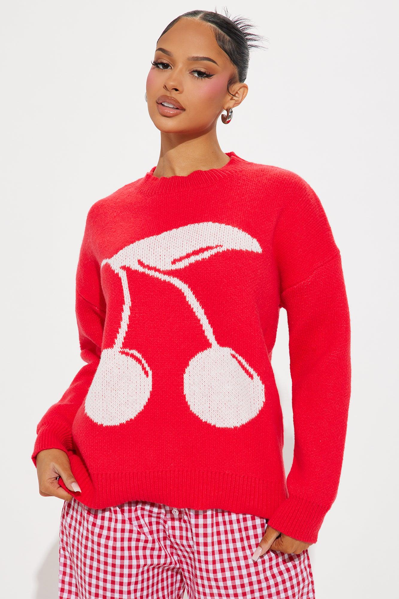Cherry Taste Oversized Sweater - Red Female Product Image