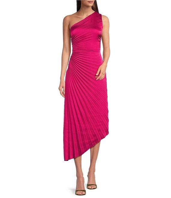 Belle by Badgley Mischka Kelsey Sleeveless One Shoulder Asymmetric Fit and Flare Midi Dress Product Image