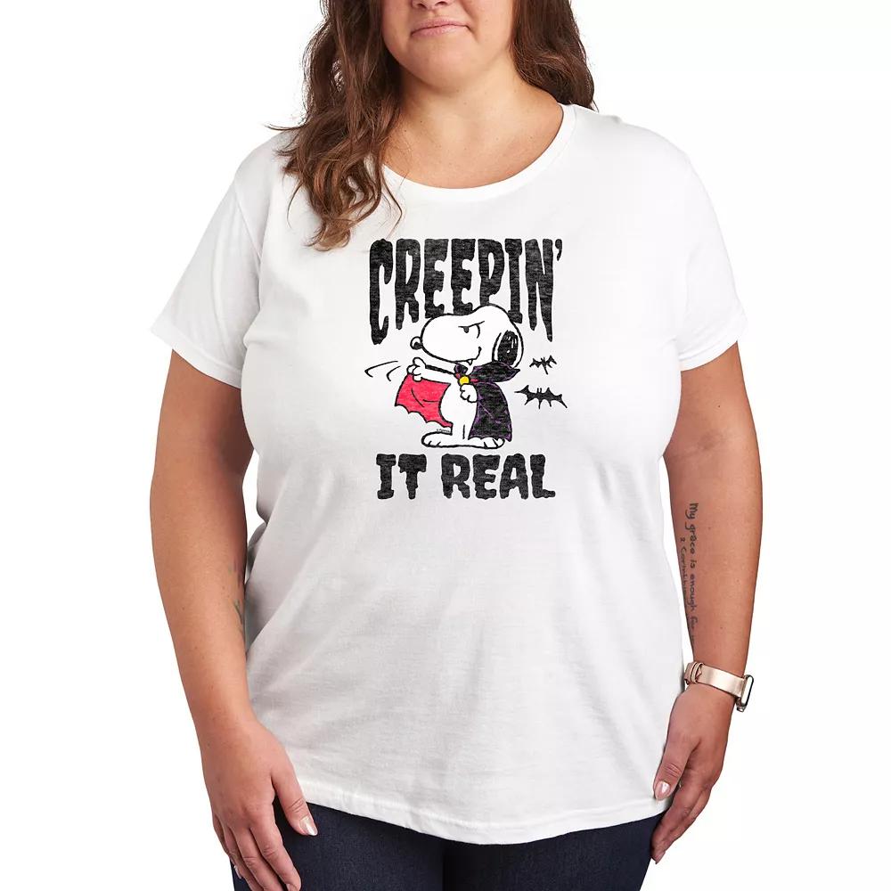 Plus Size Peanuts Snoopy Creepin' It Real Graphic Tee, Women's, Size: 1XL, White Product Image