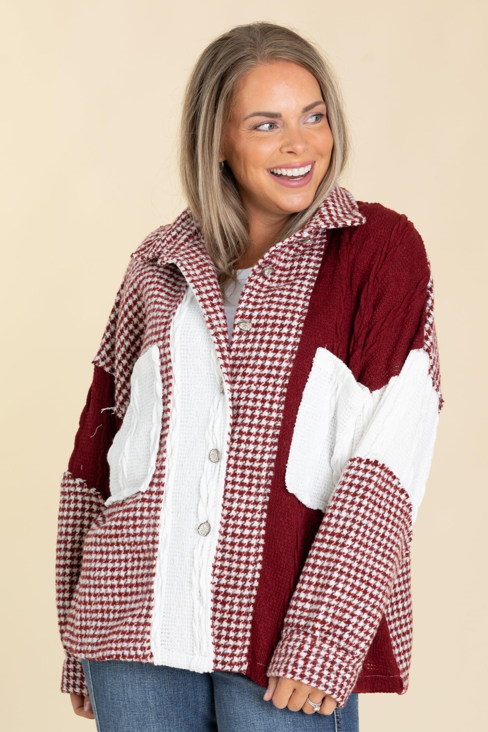 Red Houndstooth Contrast Shacket Product Image