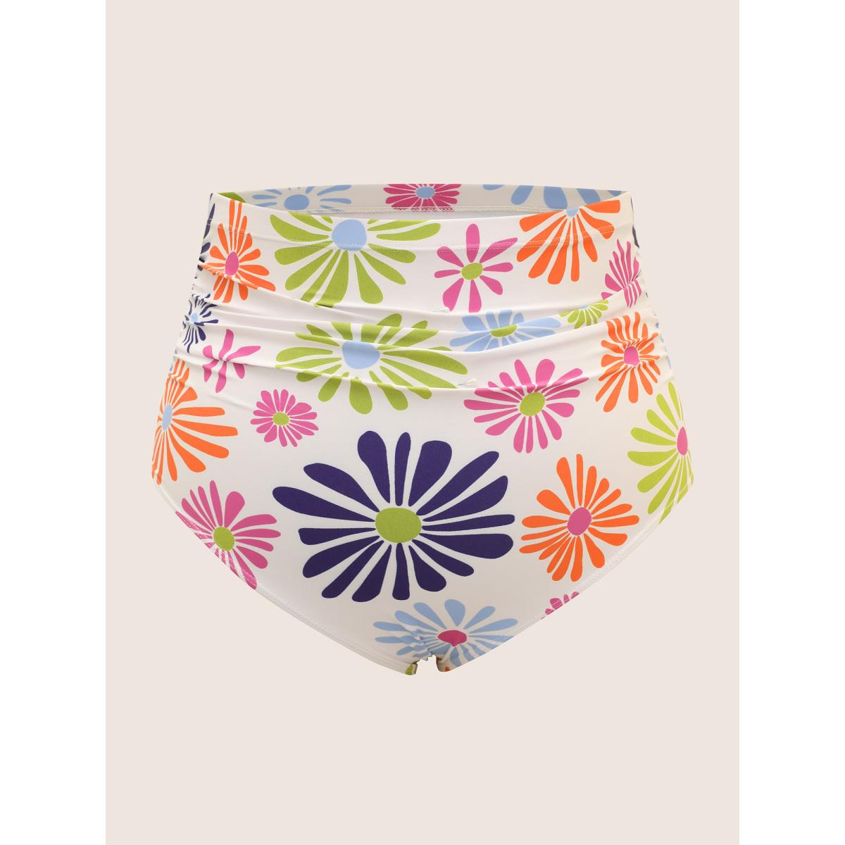 Plus Size Floral Heart Neckline Ruched Swim Dress Women's Swimwear Originalwhite Beach Bodycon Heart neckline High stretch Curve Swim Dresses BloomChic 12/L Product Image