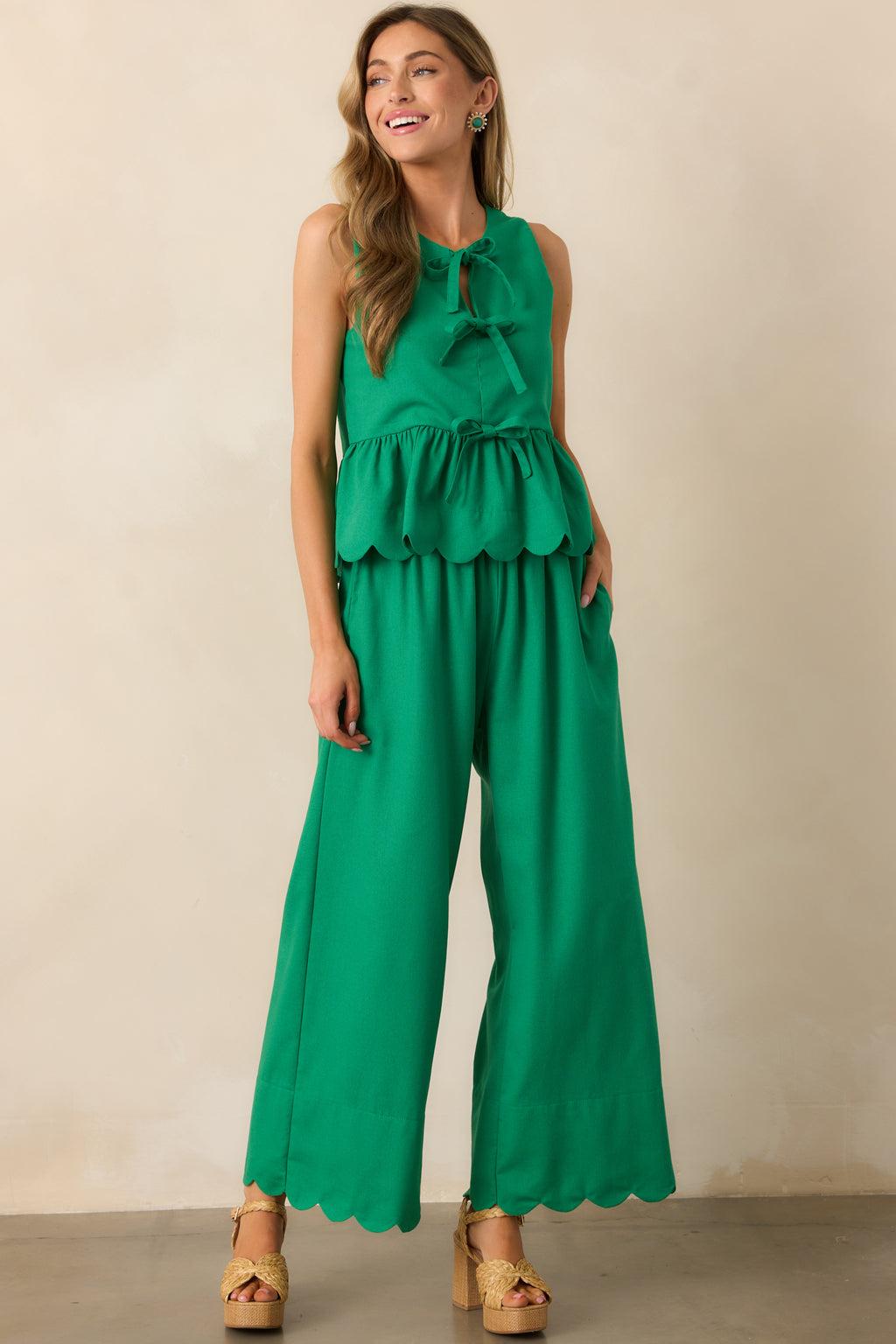 Weekend Getaway Green Scalloped Hem Pants Product Image