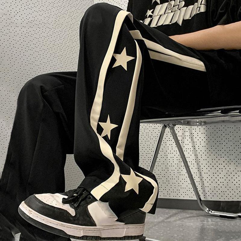 Sopula Retro High Street Trendy Patchwork Star Straight Sweatpants Product Image