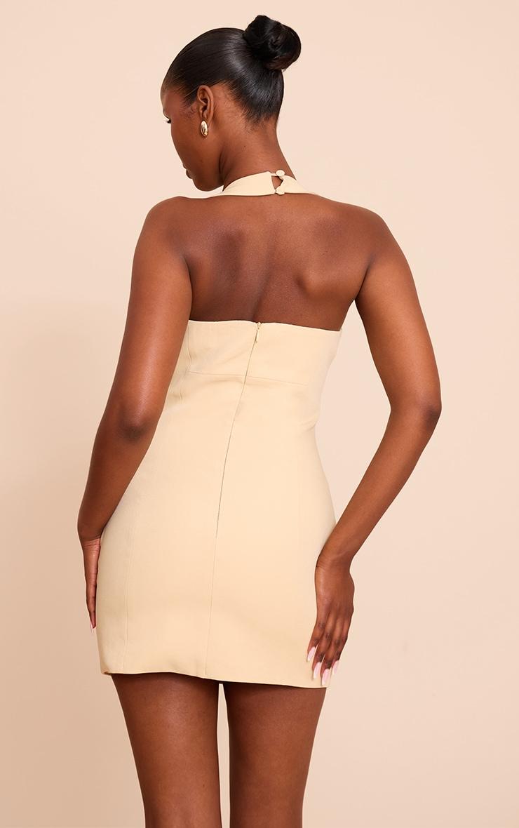 Almond Woven Halter Neck Button Detail Mini Dress Product Image