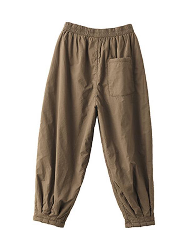 Vintage Loose Split-Joint Solid Color Elastic Waist Padded Harem Pants Product Image