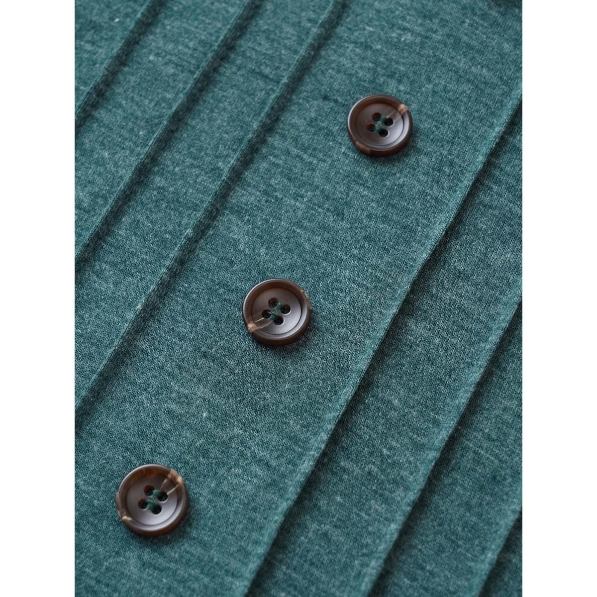 Plus Size Solid Pleated Front Button Detail V Neck T-shirt DarkGreen Women Casual Button Plain Everyday T-shirts BloomChic 30/6X Product Image