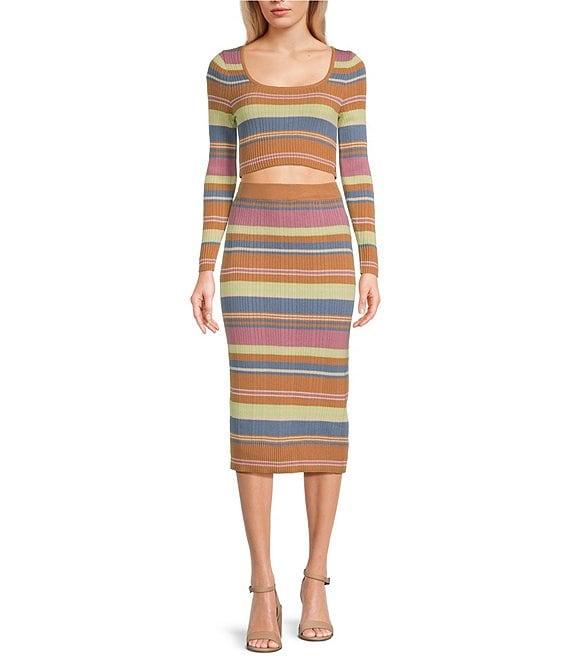 Roxy Sunshine Day Long Sleeve Coordinating Striped Cropped Top Product Image