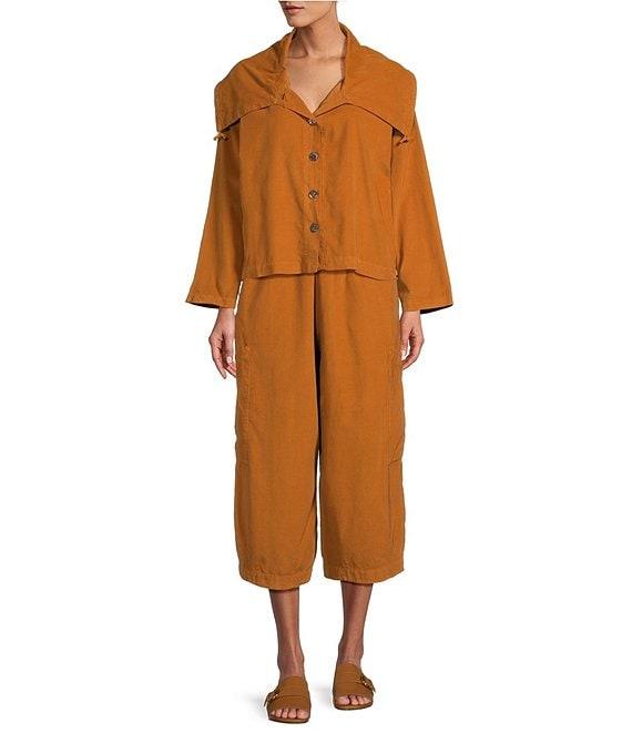 Bryn Walker Wide Collared Long Sleeve Adjustable Tie Button Front Corduroy Jacket Product Image