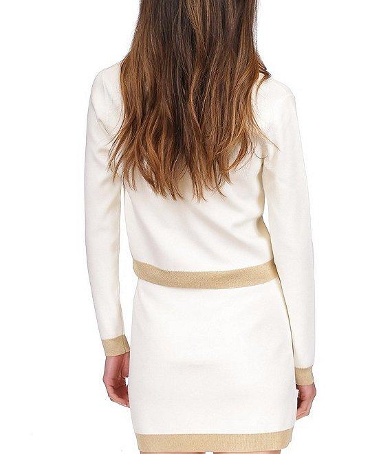 Michael Kors Metallic Trim V-Neck Long Sleeve Gold Button Cardigan Product Image