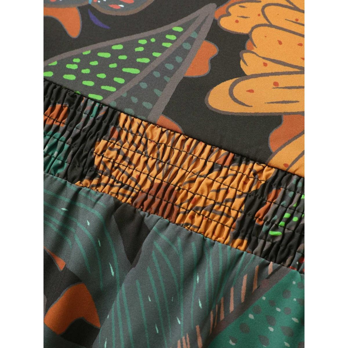 Plus Size Floral Shirred Lantern Sleeve Midi Dress DarkBlue Women Resort Gathered V-neck Half Sleeve Curvy BloomChic 14-16/1X Product Image