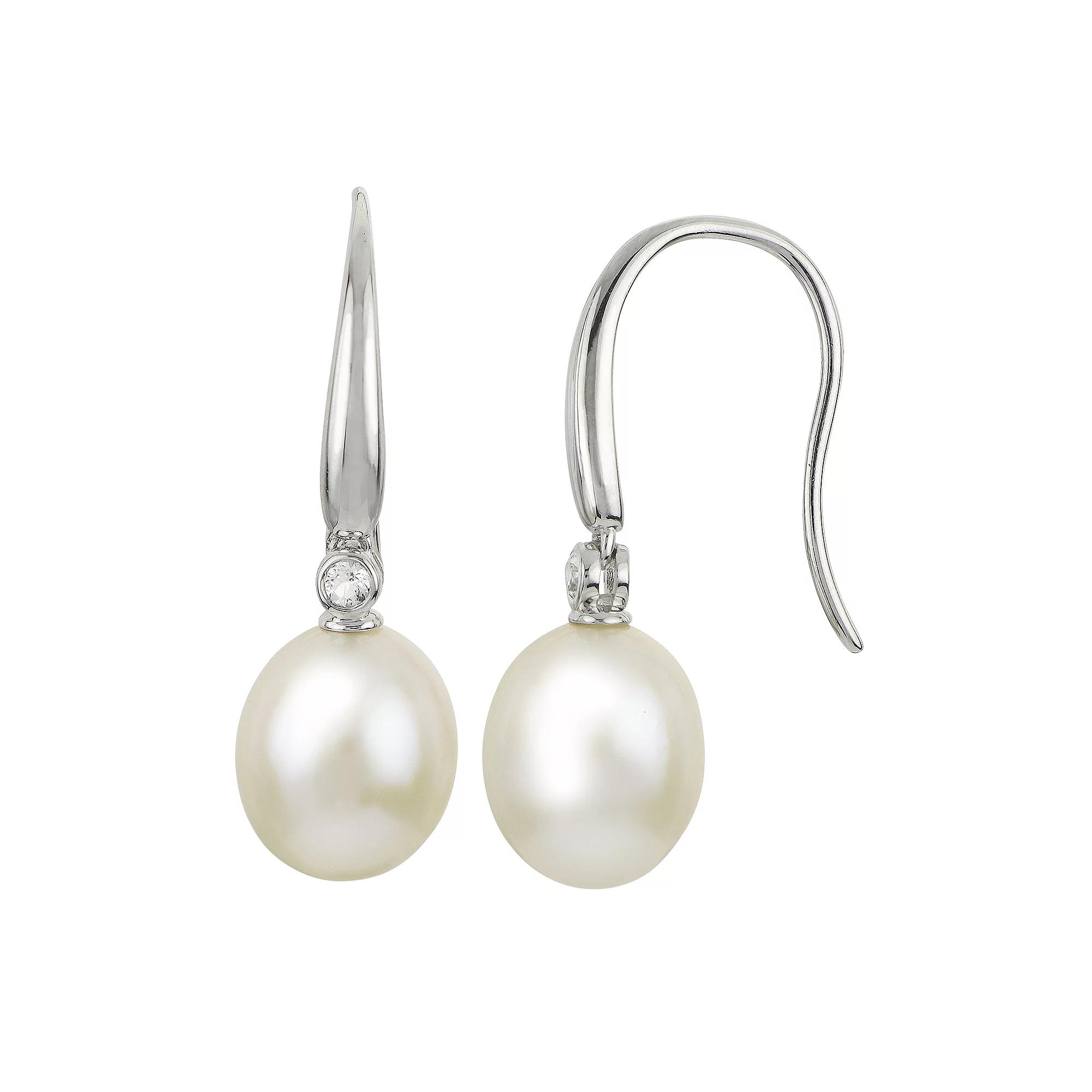 PearLustre by Imperial Sterling Silver Freshwater Cultured Pearl & Cubic Zirconia Drop Earrings, Women's Product Image