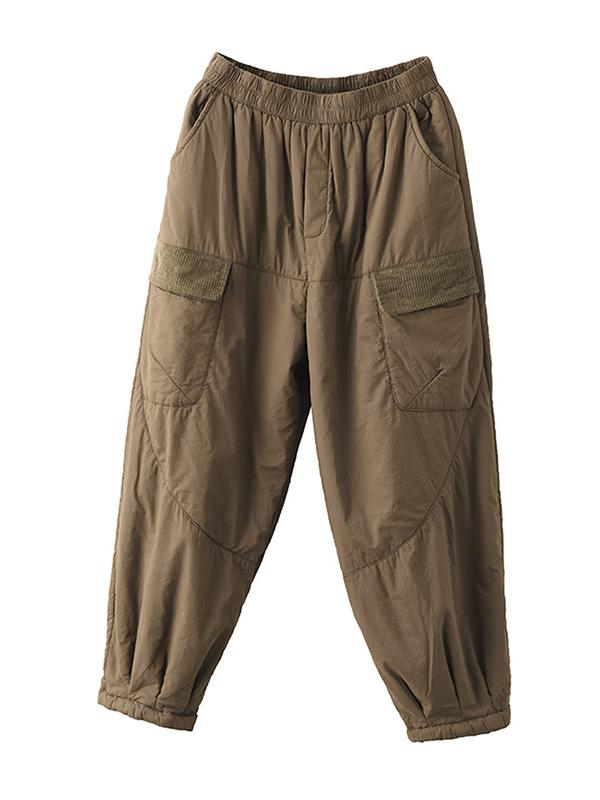 Vintage Loose Split-Joint Solid Color Elastic Waist Padded Harem Pants Product Image