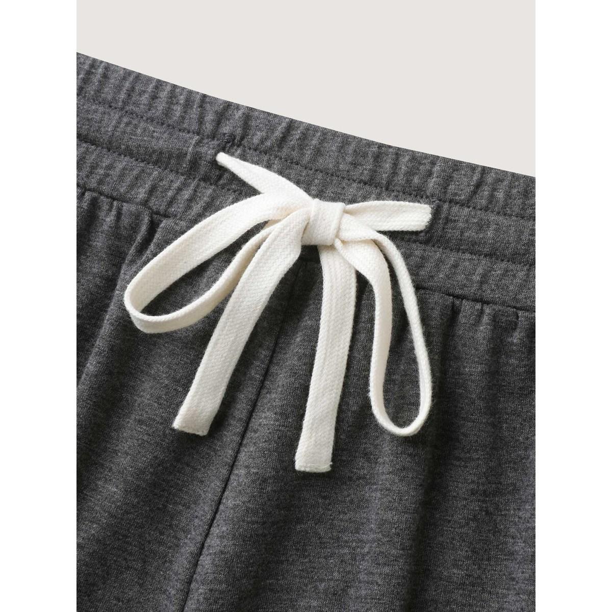 Plus Size Supersoft Contrast Drawstring Mixed Knit Shorts Women DimGray Leisure Drawstring Straight Leg Casual Shorts BloomChic 26/4X Product Image