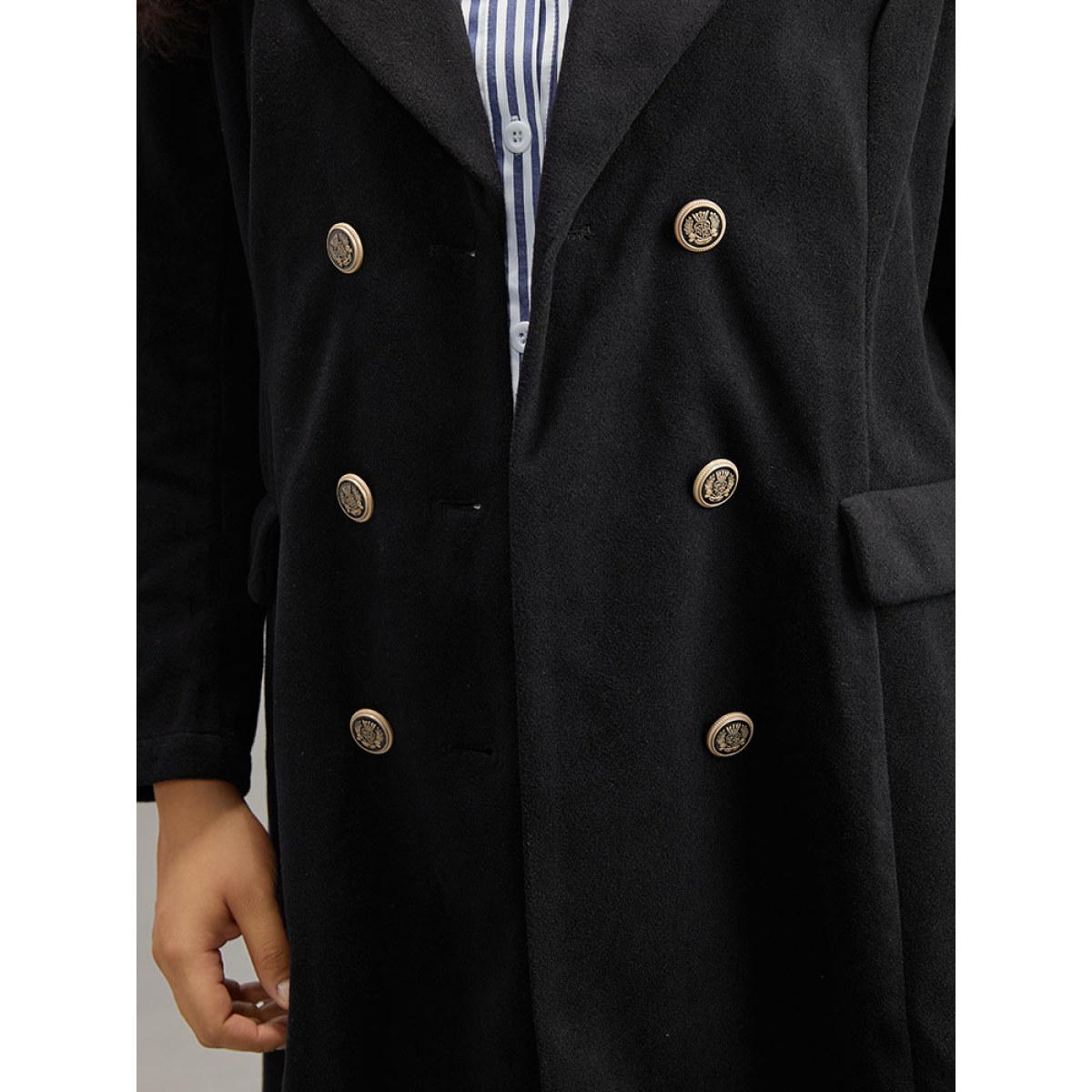 Plus Size Lapel Collar Double Breasted Pocket Coat Women Black Casual Plain Ladies Dailywear Winter Coats BloomChic 18-20/2X Product Image