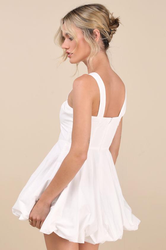 Madalinde White Sleeveless Bubble-Hem Mini Dress Product Image