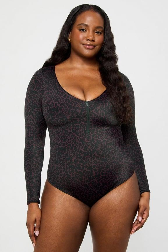 Zip-Front Long Sleeve One-Piece Swimsuit Product Image