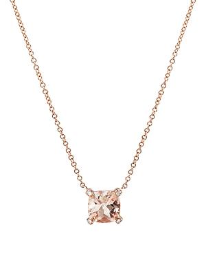 Womens Petite Chatelaine Pendant Necklace in 18K Rose Gold with Morganite and Diamonds, 7mm Product Image