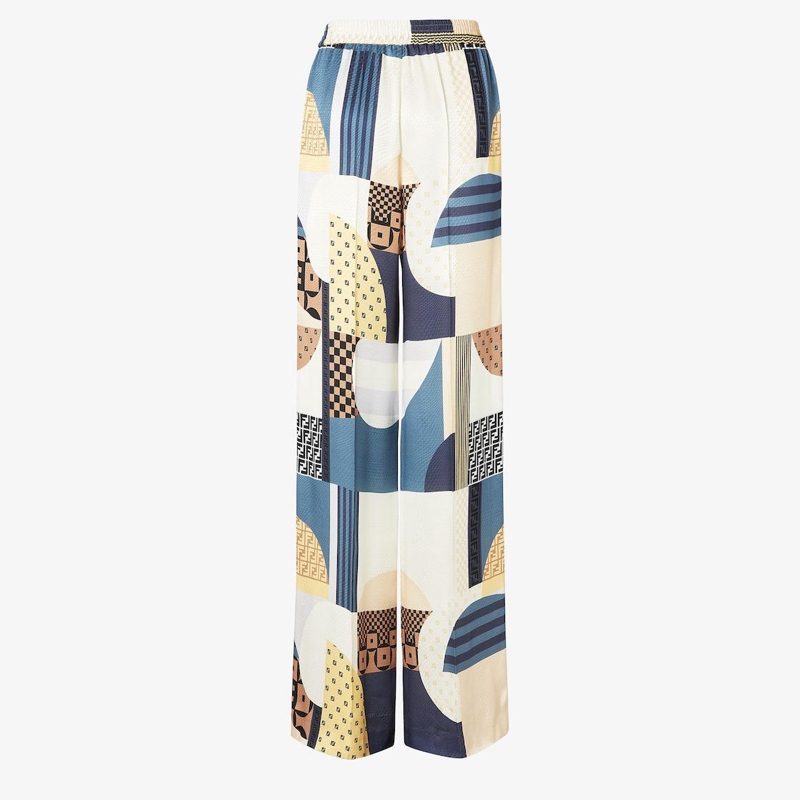 PantsBlue silk pants with patchwork print Product Image