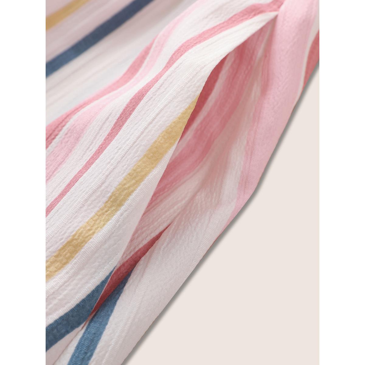 Plus Size Striped Wrap Patchwork Belted Frill Trim Dress White Women Casual Non Overlap Collar Short sleeve Curvy Midi Dress BloomChic 22-24/3X Product Image