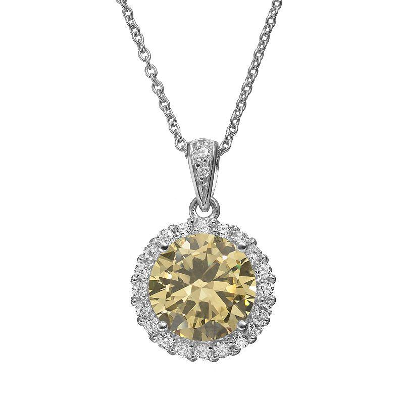 Sophie Miller Yellow & White Cubic Zirconia Sterling Silver Halo Pendant Necklace, Womens Product Image