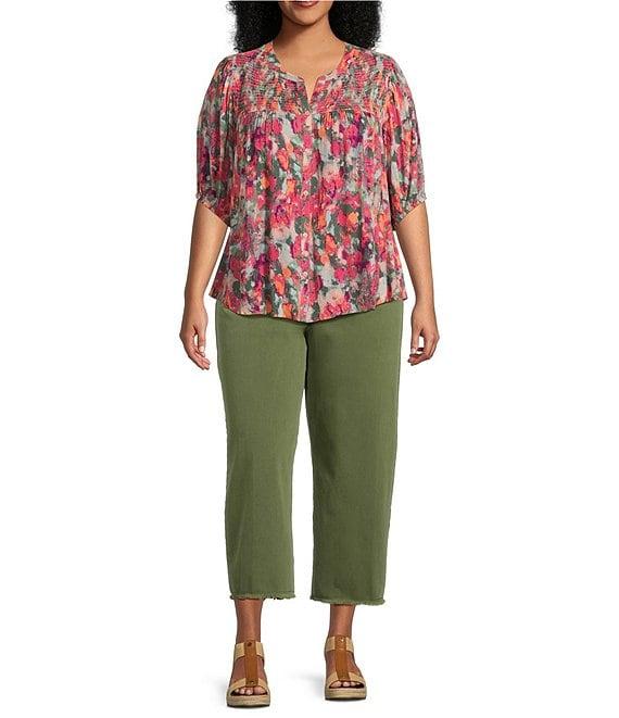 John Mark Plus Size Colored Denim Wide Leg 5-Pocket Frayed Hem Jeans Product Image