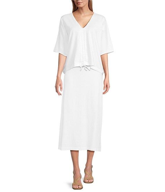 Bryn Walker Ria Cotton Jersey V-Neck Short Dolman Sleeve Ruched Center High-Low Shirt Product Image